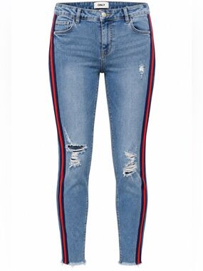 ONLY Carmen Distressed Side Stripe Skinny Jeans Size 30 Y2K